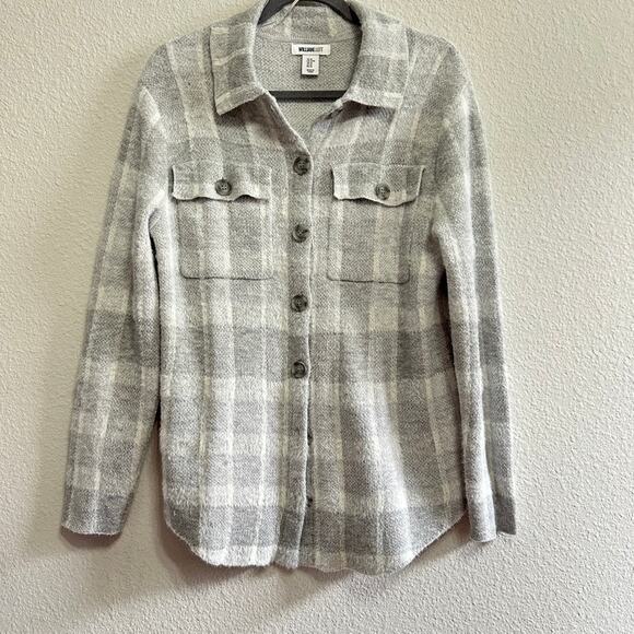 William Rast Fuzzy Soft Plaid Button Front Shacket Md Cozy Minimalist Fall Layer - Picture 2 of 9